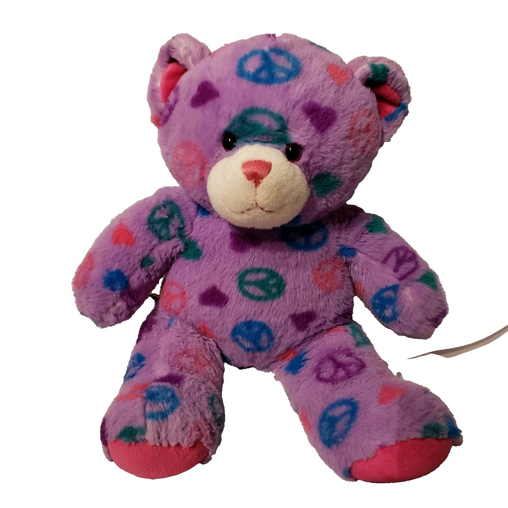 build a bear work shop stuffed animal purple peace‎ sign hearts bear plush toy